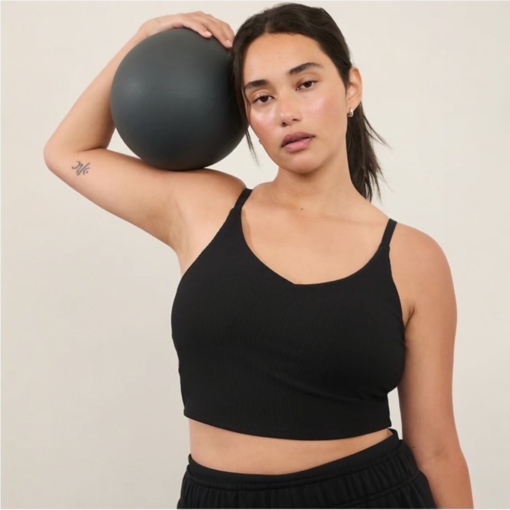 Athleta Elation V-Neck Rib Longline Sports Bra A-C NWOT XL BLACK